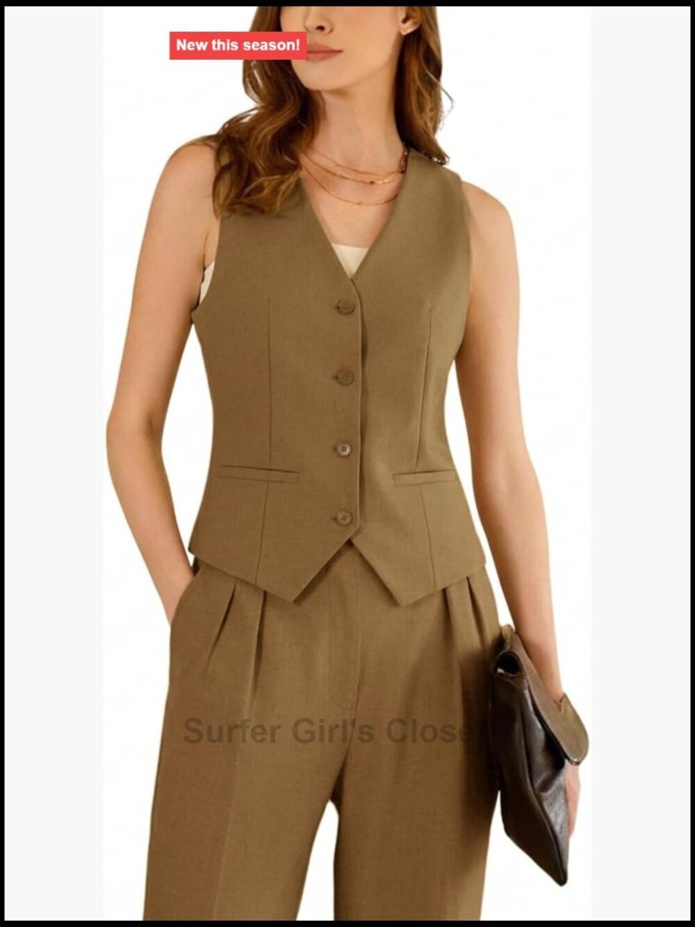 2 Piece Linen Pant Suit Set for Women Slim Fit Vest & Wide Leg Pants Office